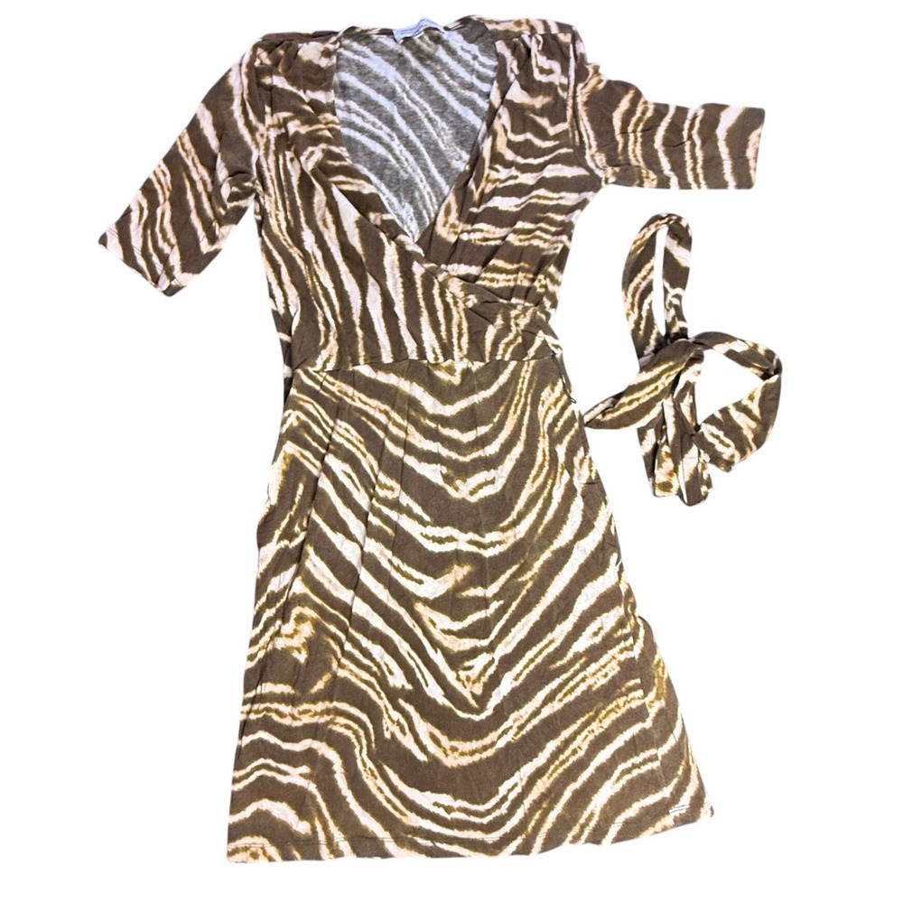Jones New York Sport Brown White Animal Print Wrap Dress - S